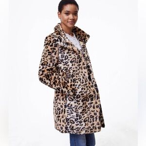Ann Taylor Leopard Print Faux Fur Coat Size Large NWOT
